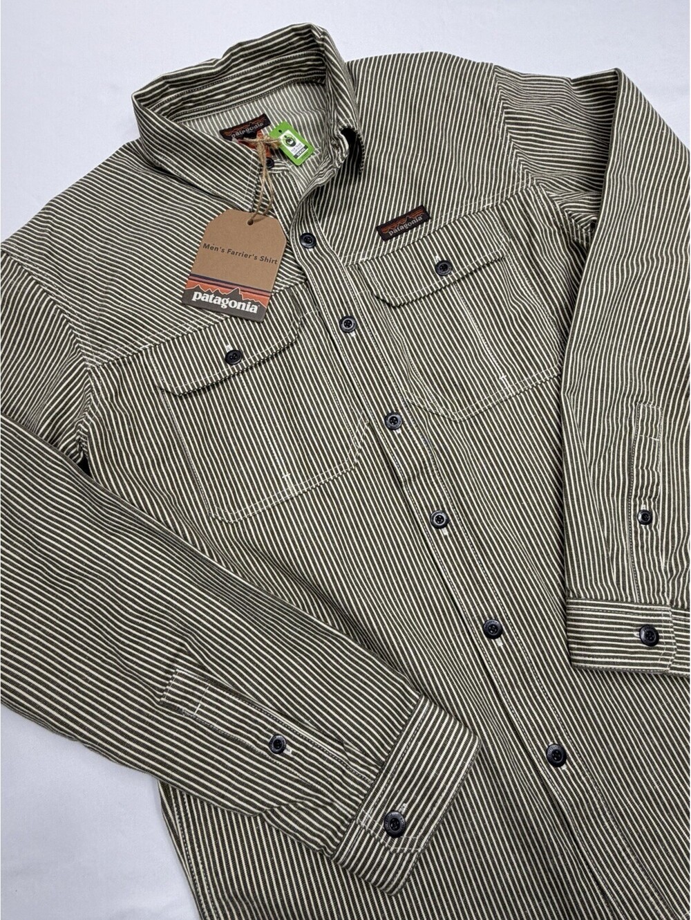 NWT.Patagonia Farrier’s Shirt Hickory Striped Organic Cotton & Hemp Men’s M Work
